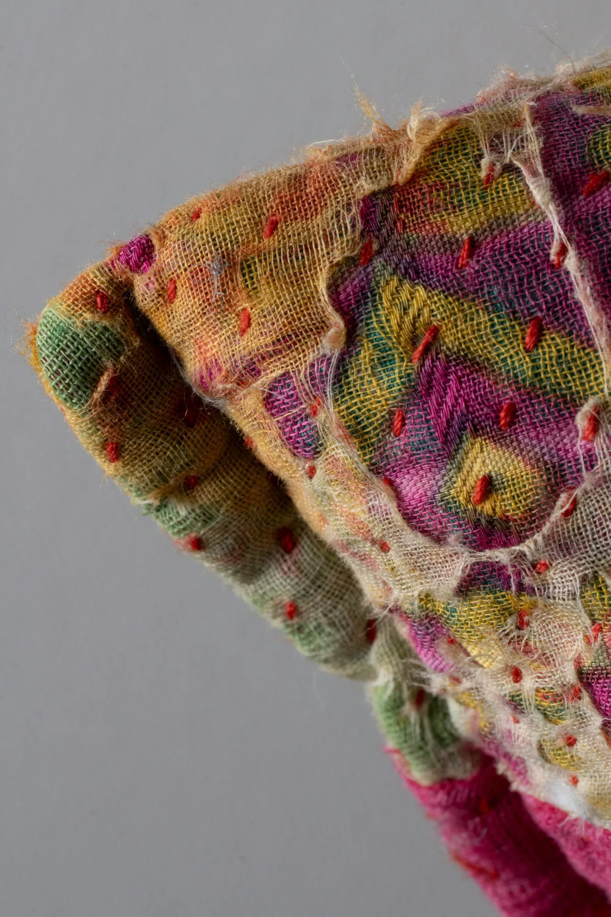 Close-up of colorful embroidered textile